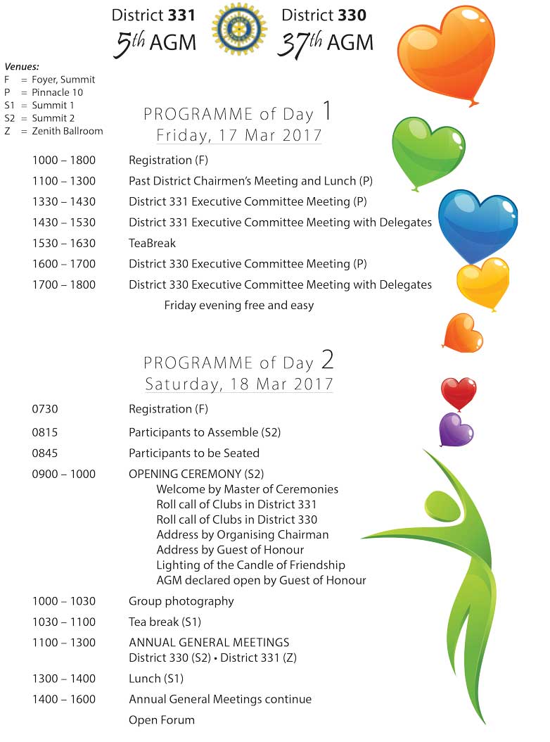 5th AGM District 331 & 37th AGM District 330 Day Programme - 17 & 18th March 2017