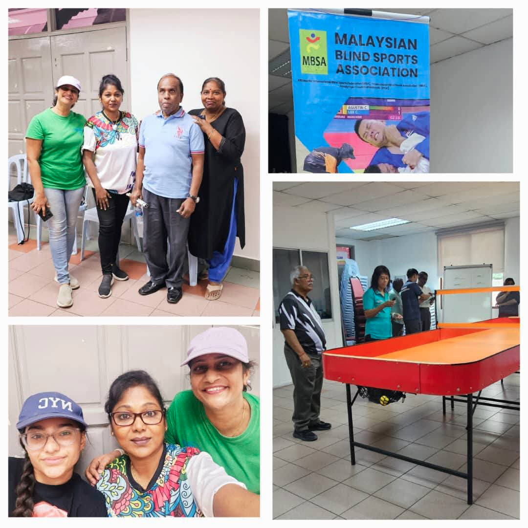 A group of people posing for a photo in front of a Malaysian Blind Sports Association sign.

AI generated content